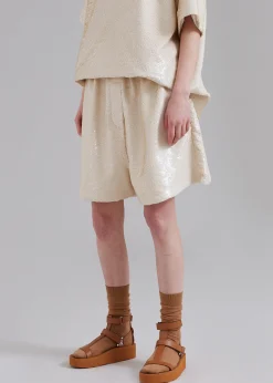 The Frankie Shop Jazz Sequins Boxer Shorts Cream Hot