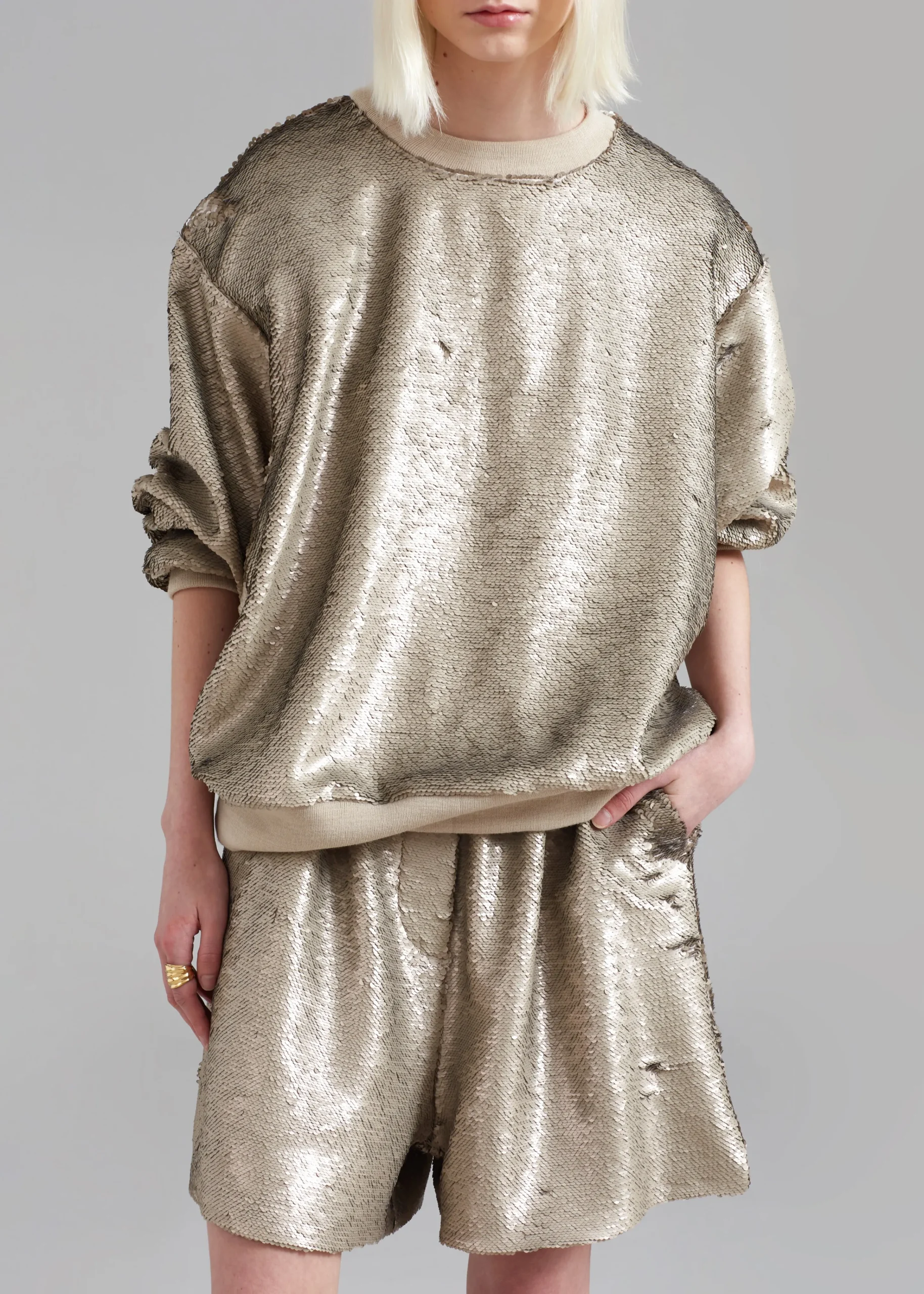 The Frankie Shop Jazz Sequins Boxer Shorts Bronze Sale