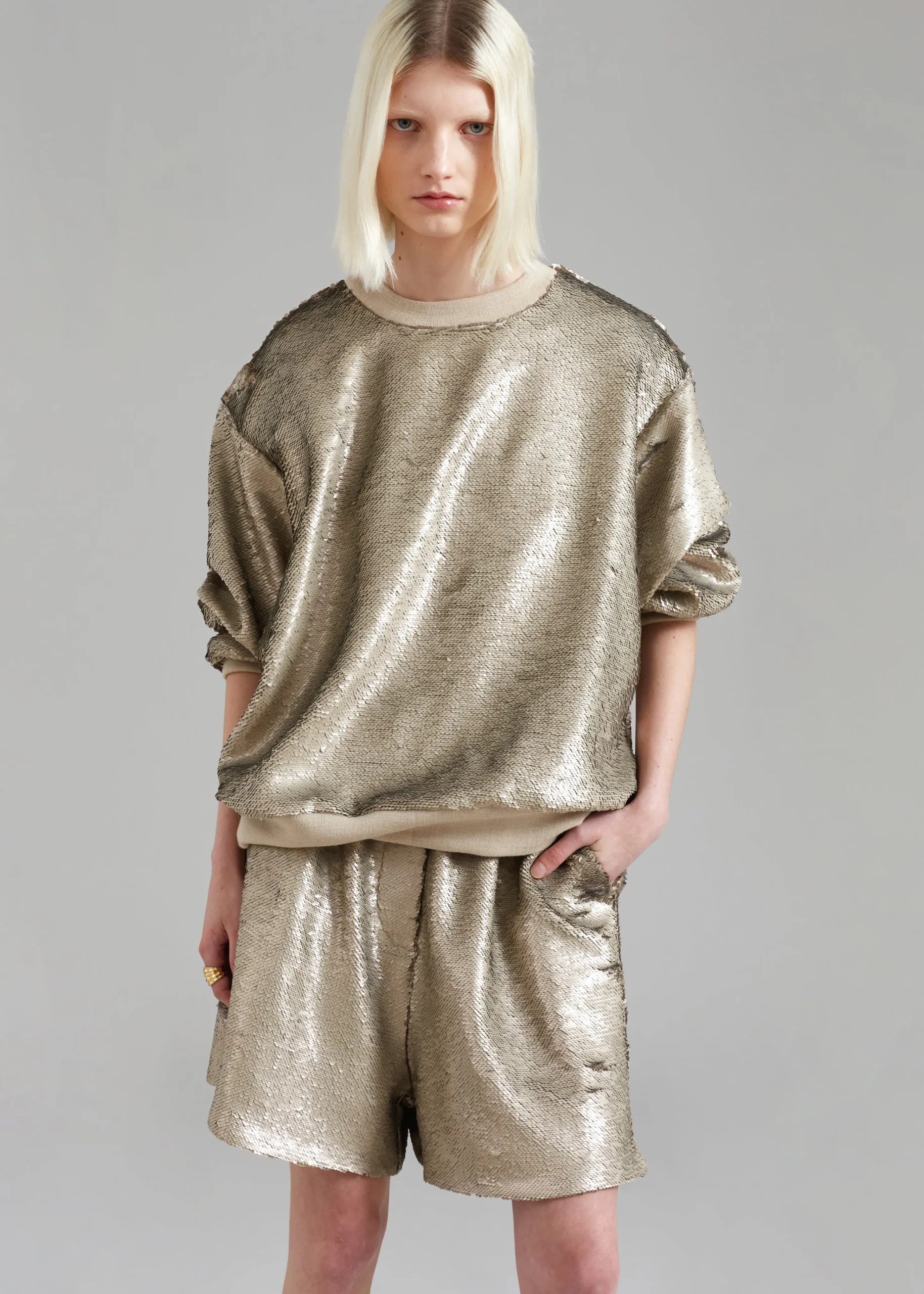 The Frankie Shop Jazz Sequins Boxer Shorts Bronze Sale