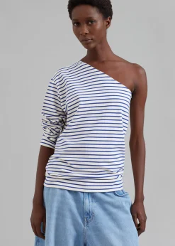 The Frankie Shop Jean One Shoulder Top Blue Stripe Online