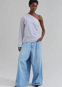 The Frankie Shop Jean One Shoulder Top Blue Stripe Online