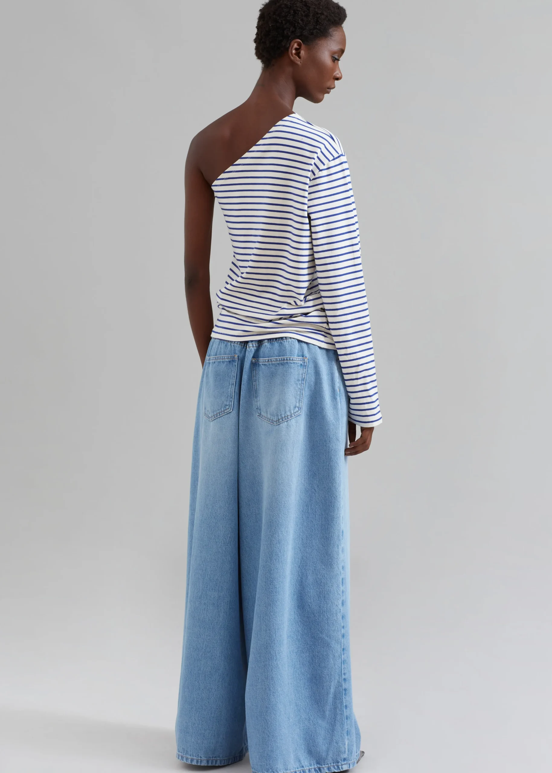 The Frankie Shop Jean One Shoulder Top Blue Stripe Online