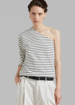 The Frankie Shop Jean One Shoulder Top Black Stripe Online