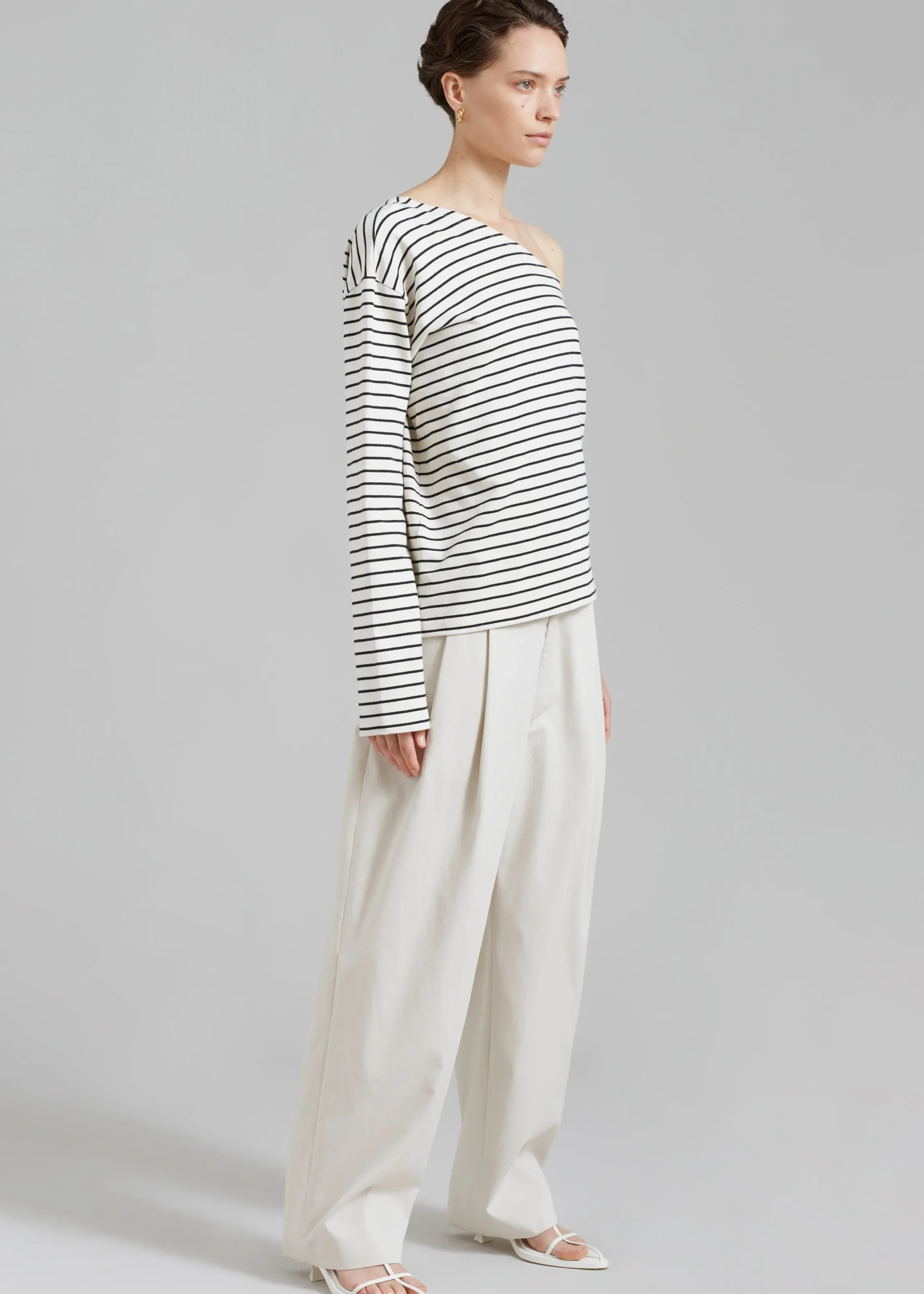 The Frankie Shop Jean One Shoulder Top Black Stripe Online