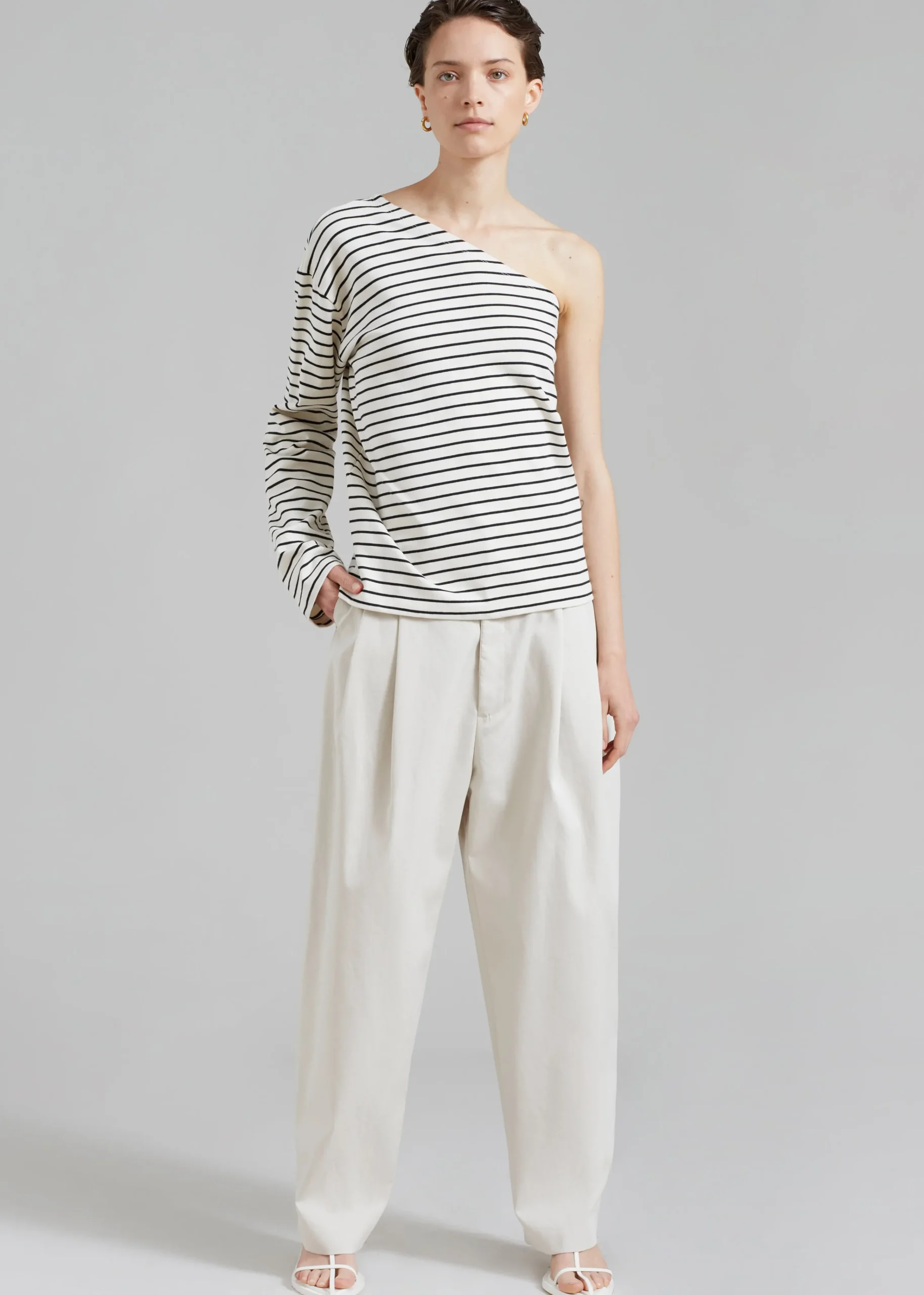 The Frankie Shop Jean One Shoulder Top Black Stripe Online