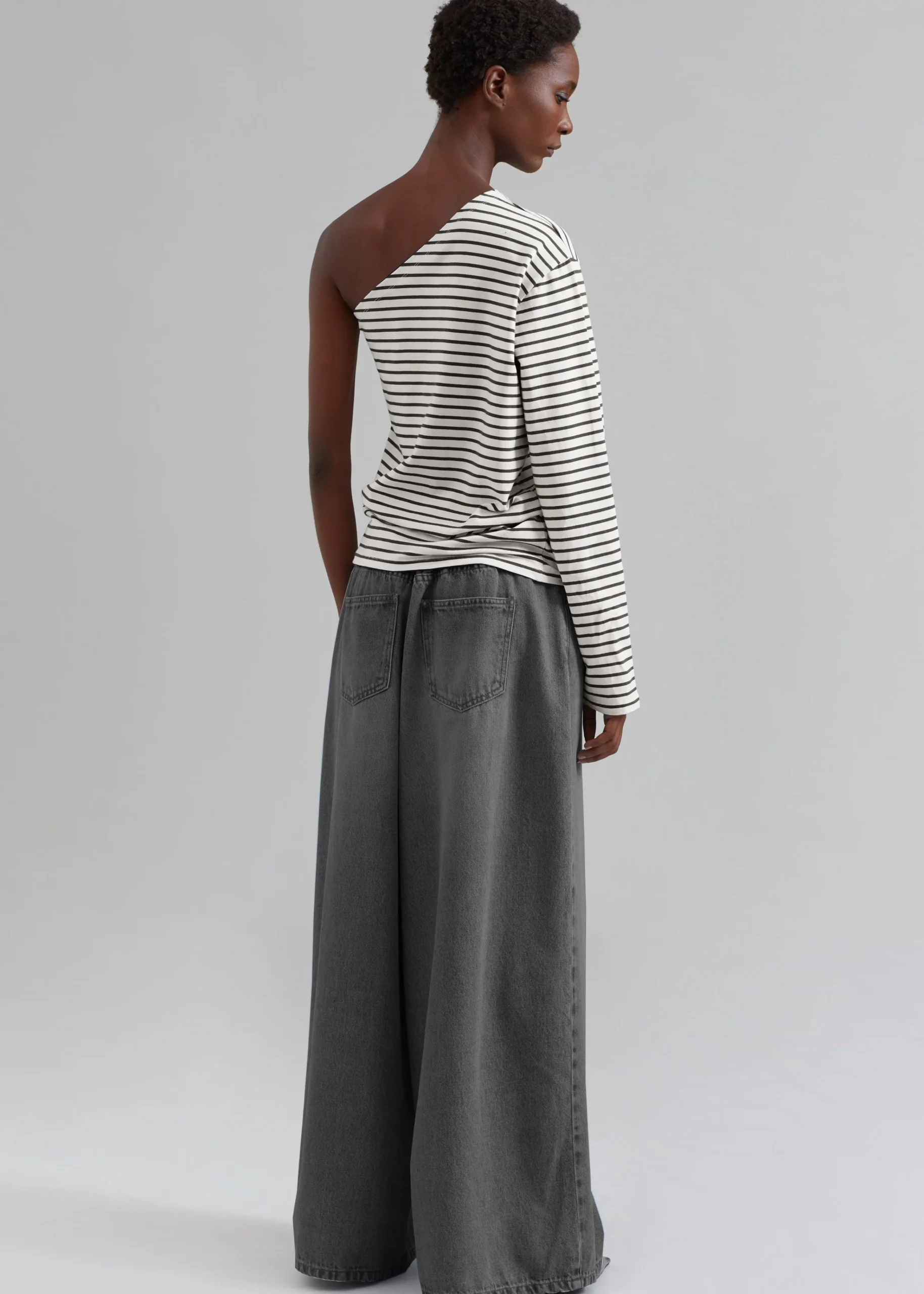 The Frankie Shop Jean One Shoulder Top Black Stripe Online