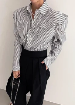 The Frankie Shop Jeanne Padded Shirt Black Stripe Sale