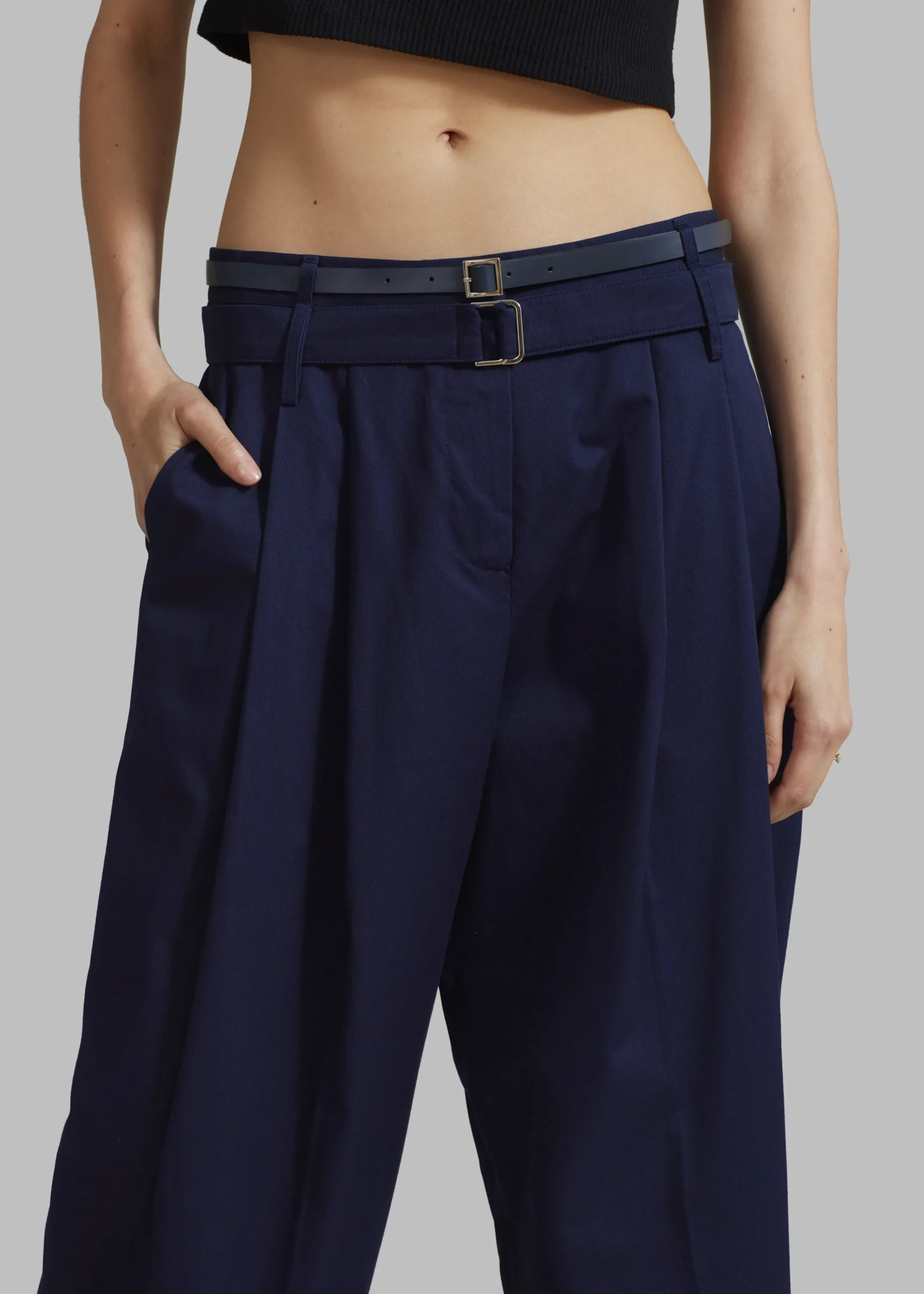 The Frankie Shop Joan Double Belted Pants Navy Sale