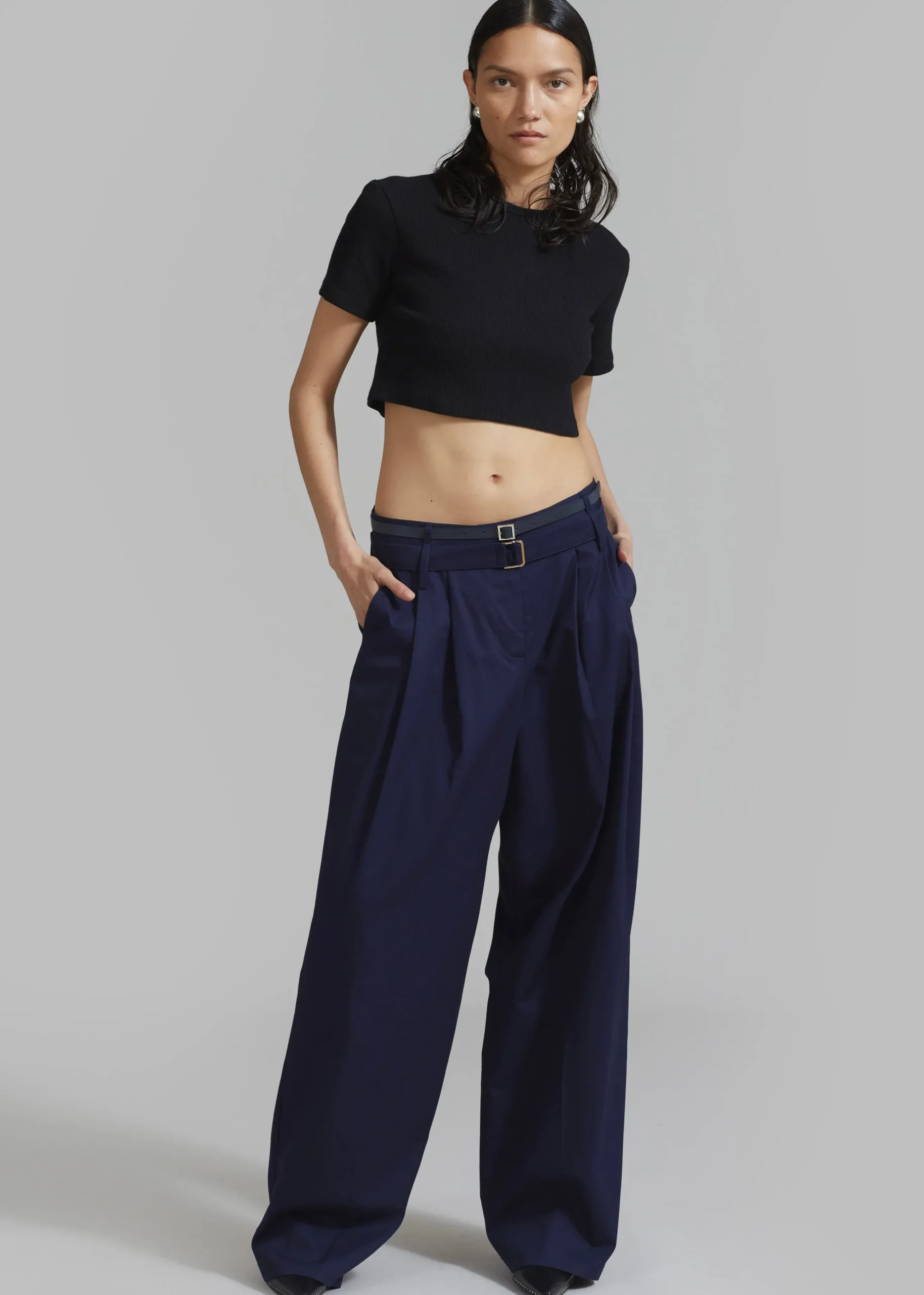 The Frankie Shop Joan Double Belted Pants Navy Sale