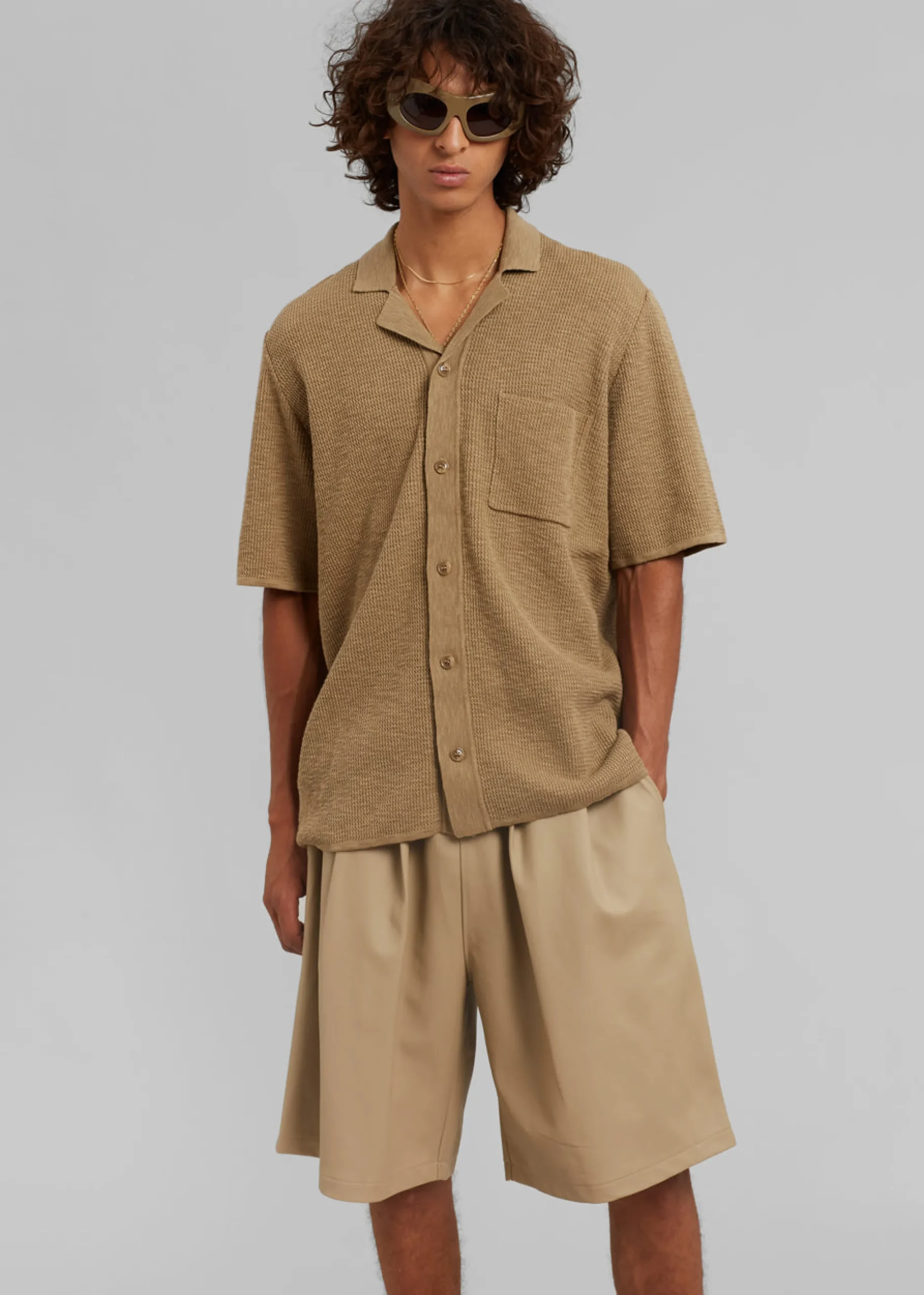 The Frankie Shop Jonas Faux Leather Shorts Camel Best