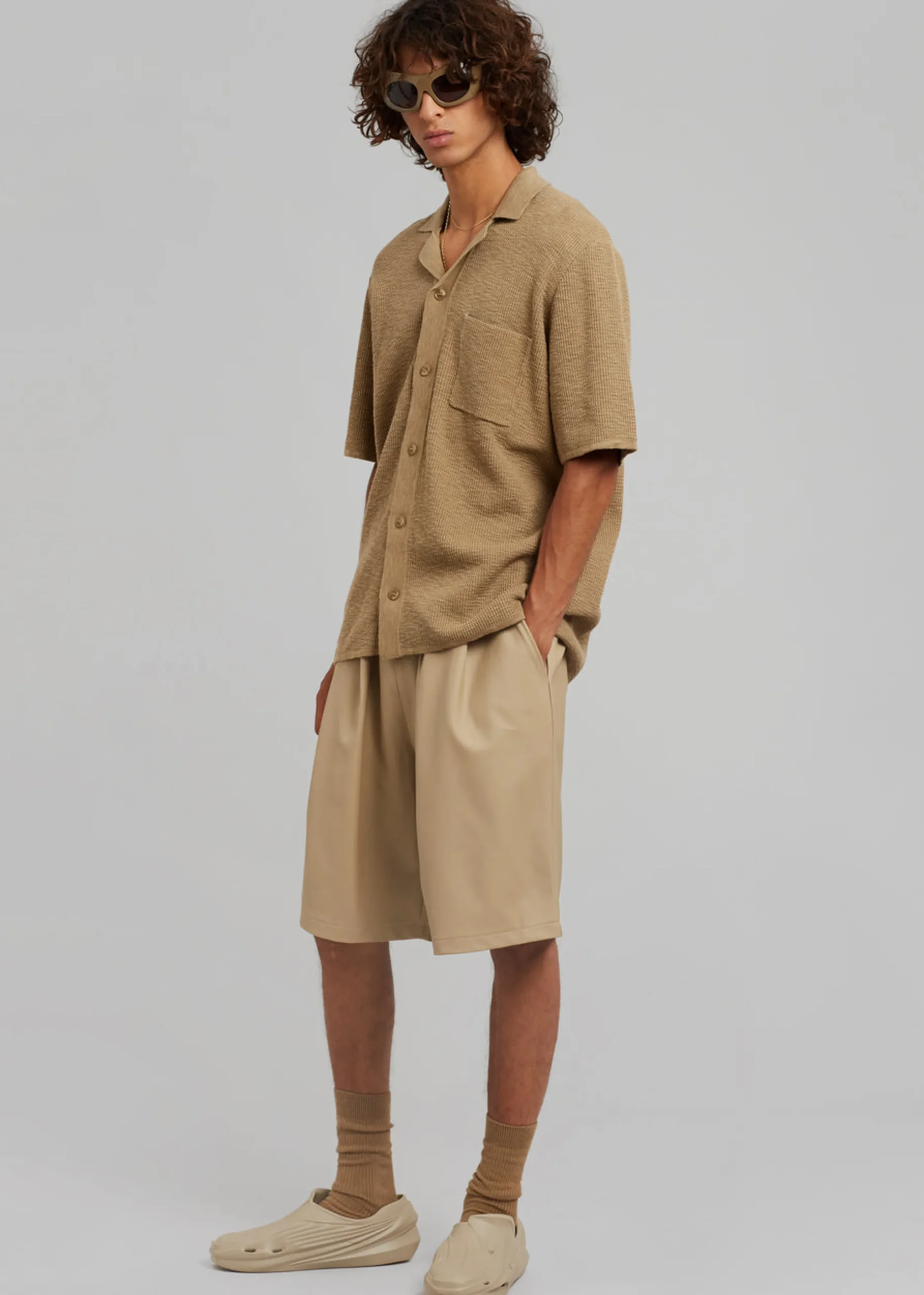 The Frankie Shop Jonas Faux Leather Shorts Camel Best