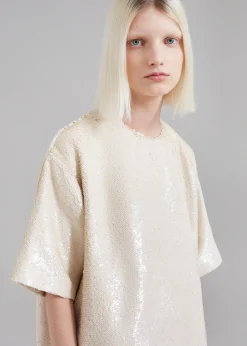 The Frankie Shop Jones Boxy Sequins Tee Cream Best