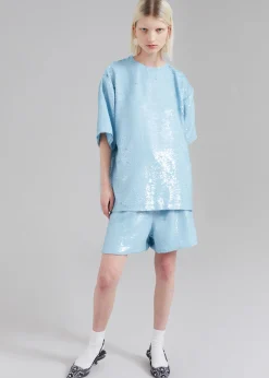 The Frankie Shop Jones Boxy Sequins Tee Sky Clearance