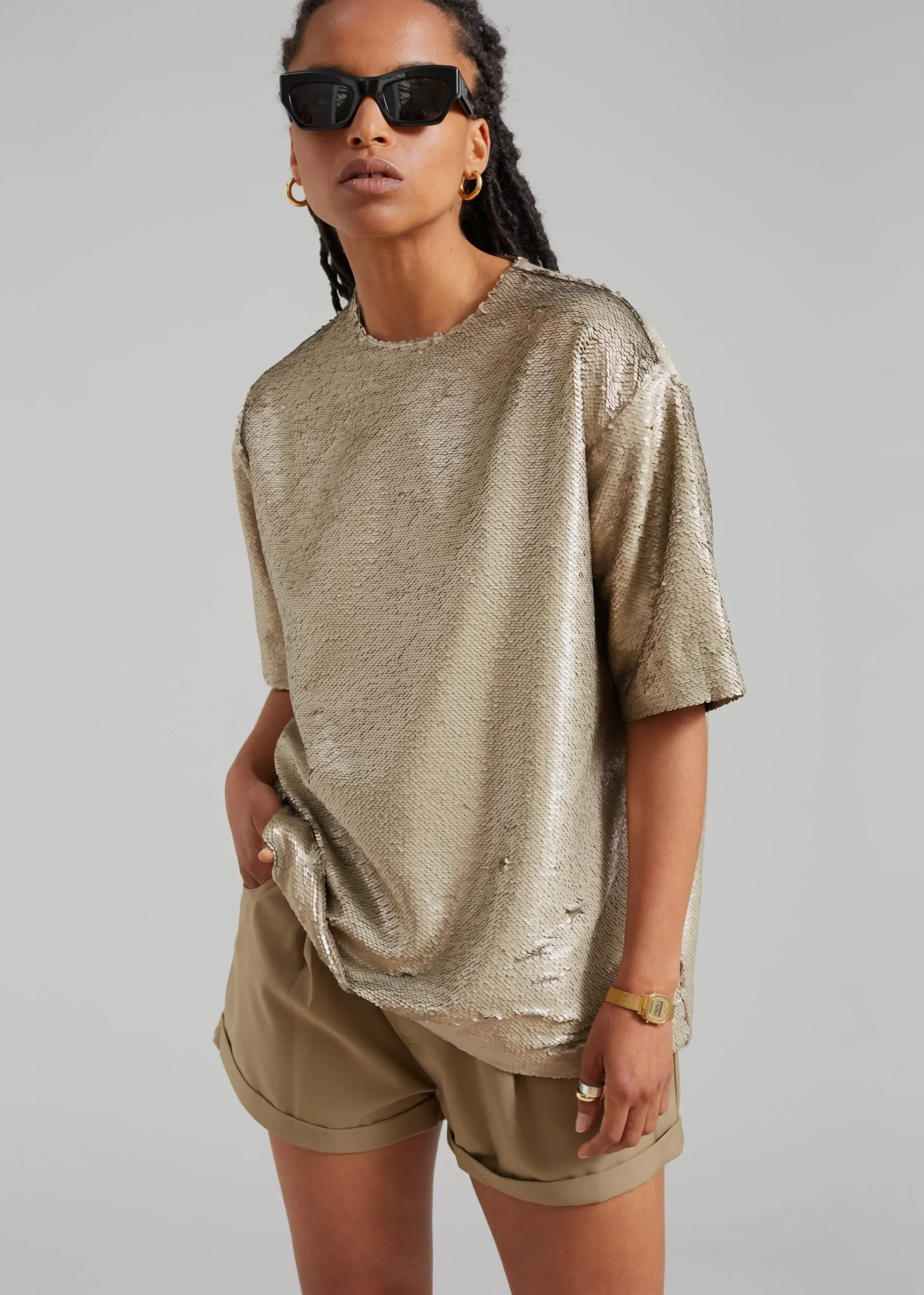 The Frankie Shop Jones Boxy Sequins Tee Bronze Discount