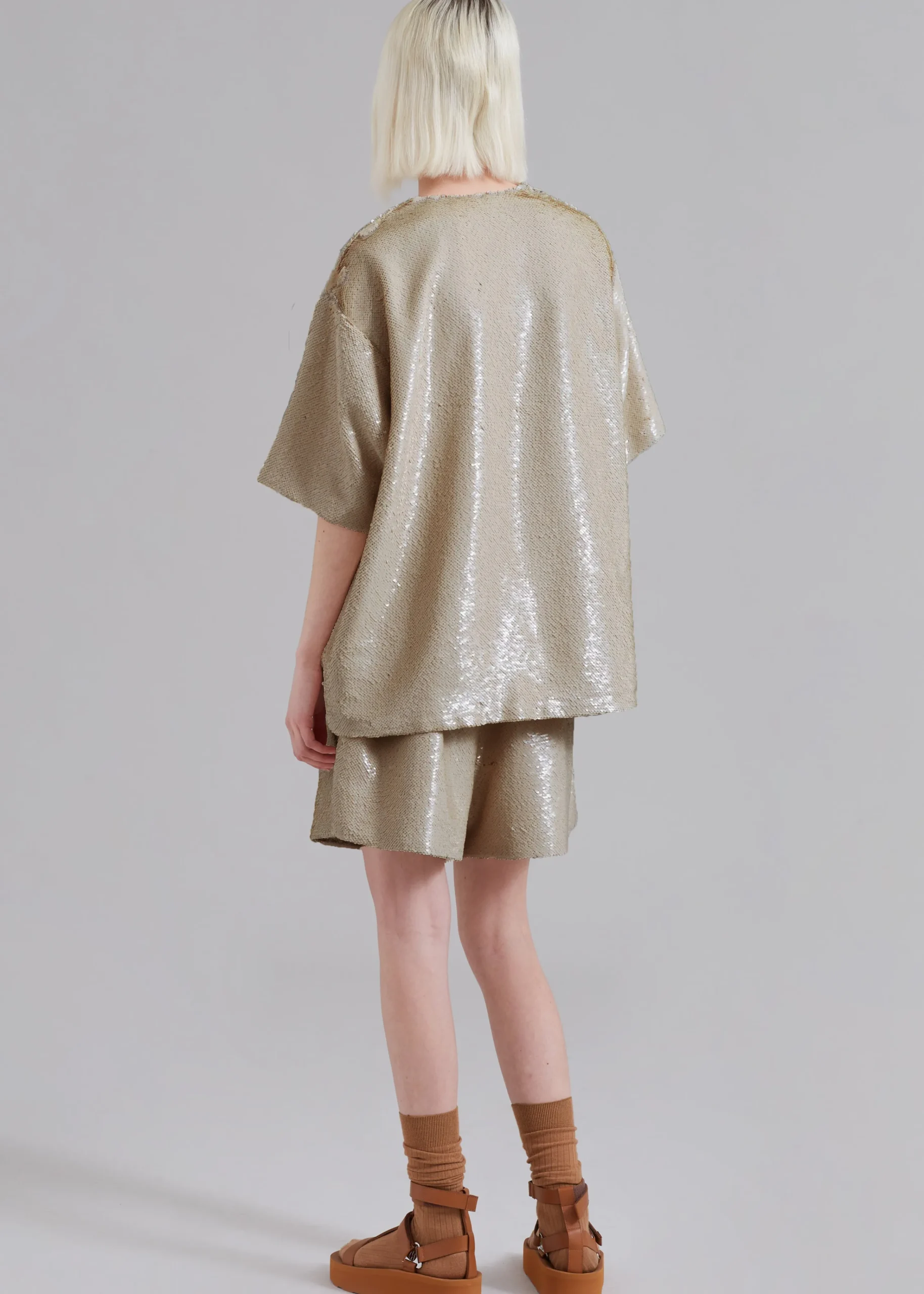 The Frankie Shop Jones Boxy Sequins Tee Bronze Discount
