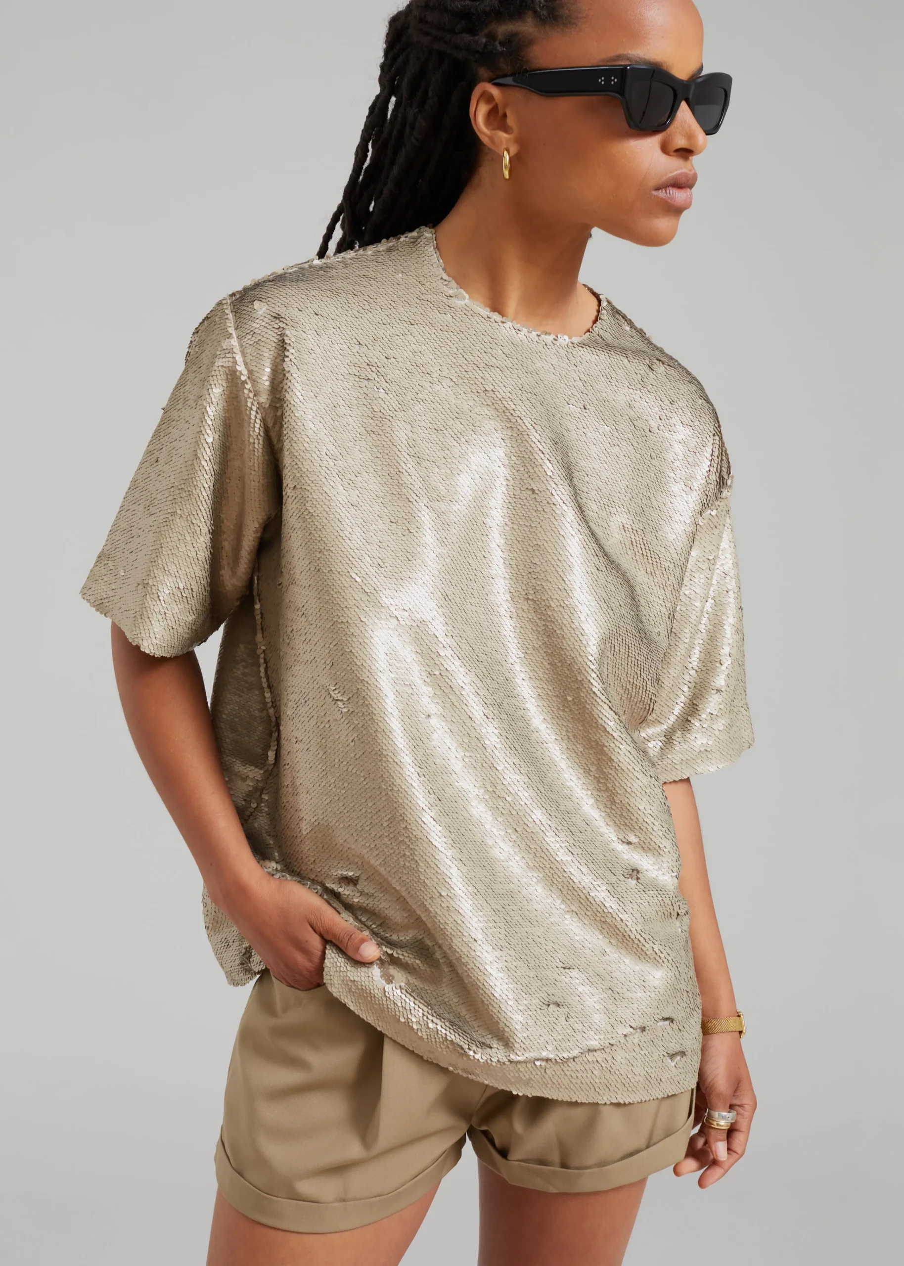 The Frankie Shop Jones Boxy Sequins Tee Bronze Discount