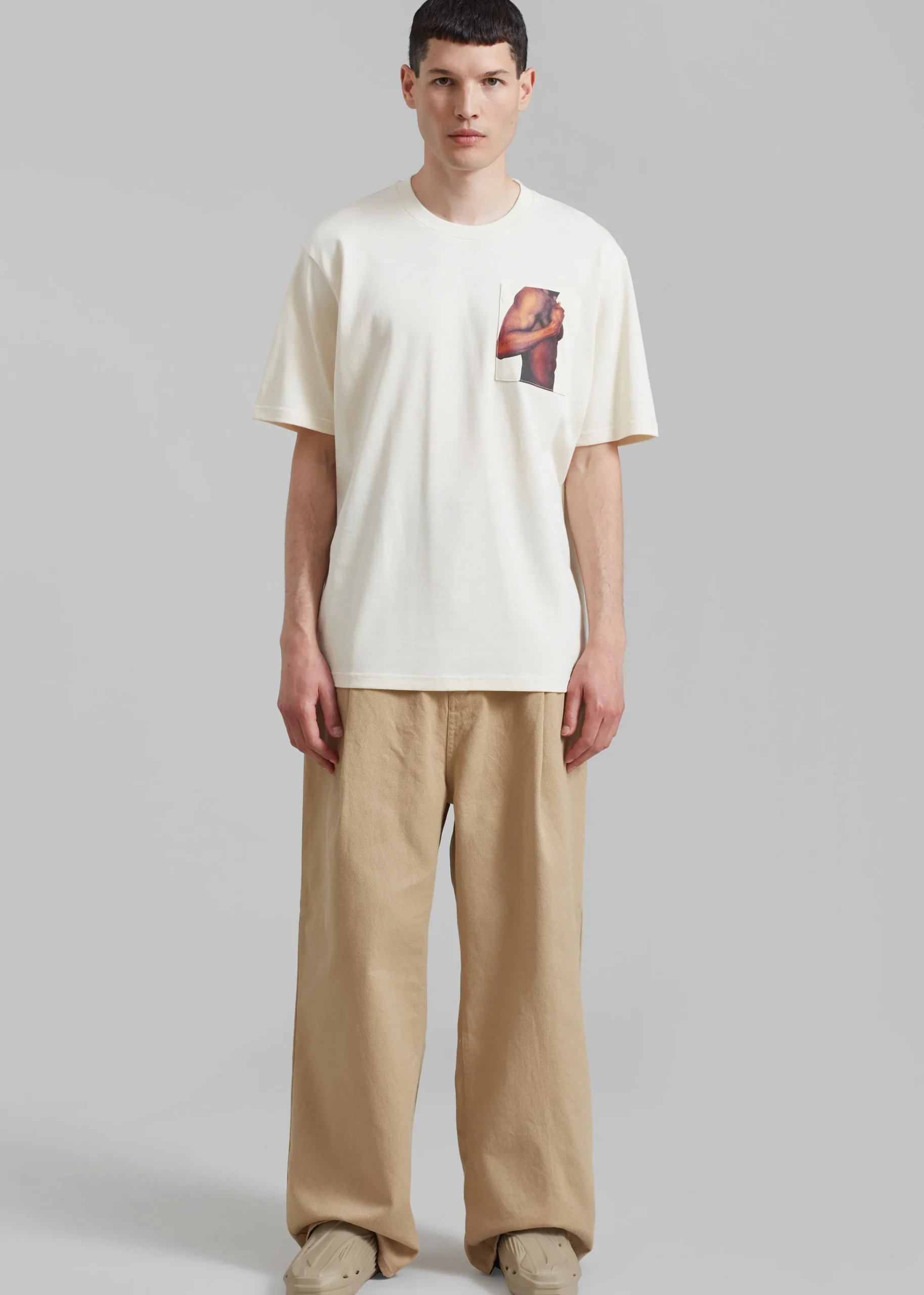 The Frankie Shop Jw Anderson Bicep Stud Chest Pocket T-Shirt Beige New