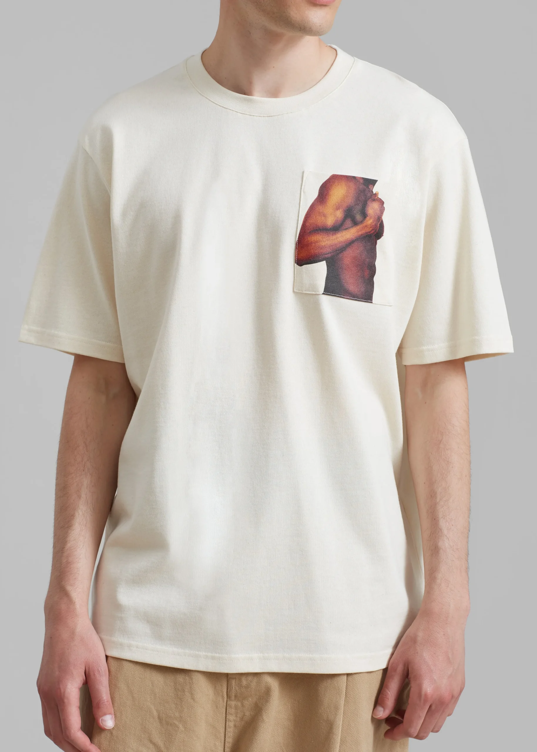 The Frankie Shop Jw Anderson Bicep Stud Chest Pocket T-Shirt Beige New