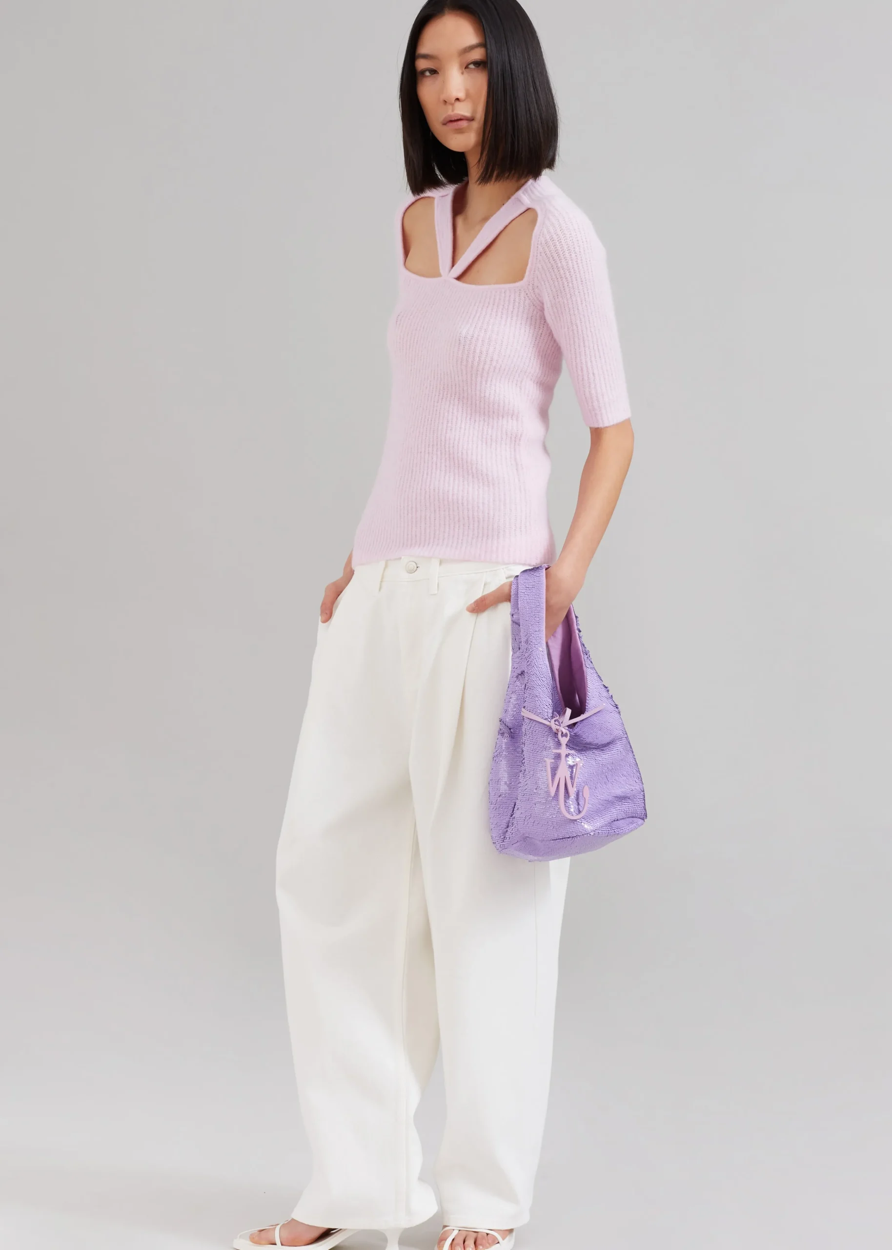 The Frankie Shop Jw Anderson Mini Sequin Shopper Top Handle Bag Lilac Sale