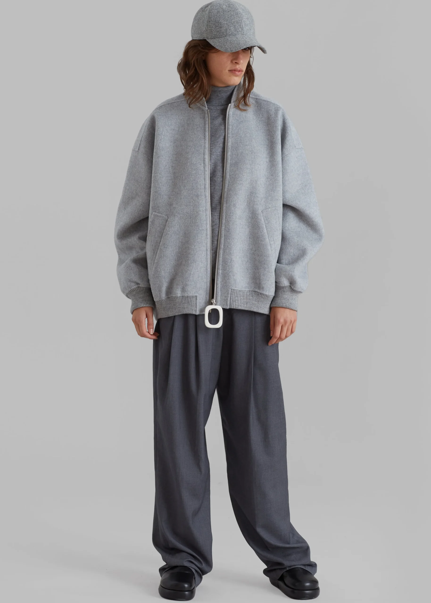 The Frankie Shop Jw Anderson Oversized Wool Bomber Jacket Grey Melange Clearance