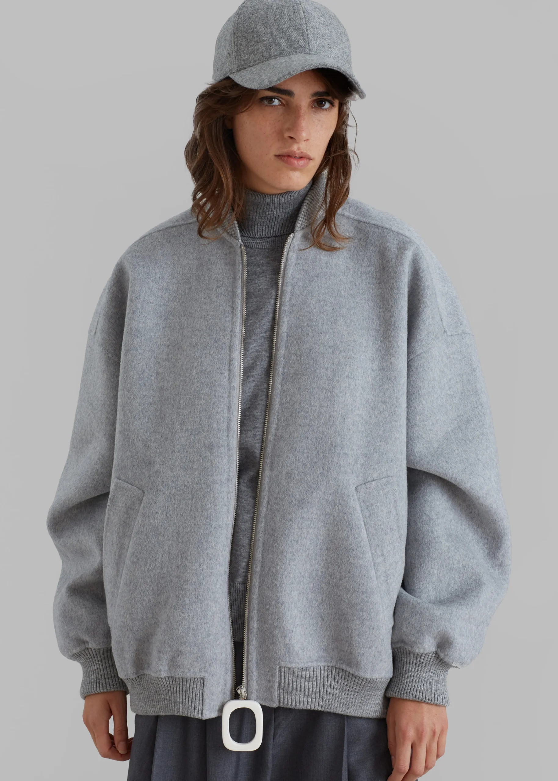 The Frankie Shop Jw Anderson Oversized Wool Bomber Jacket Grey Melange Clearance