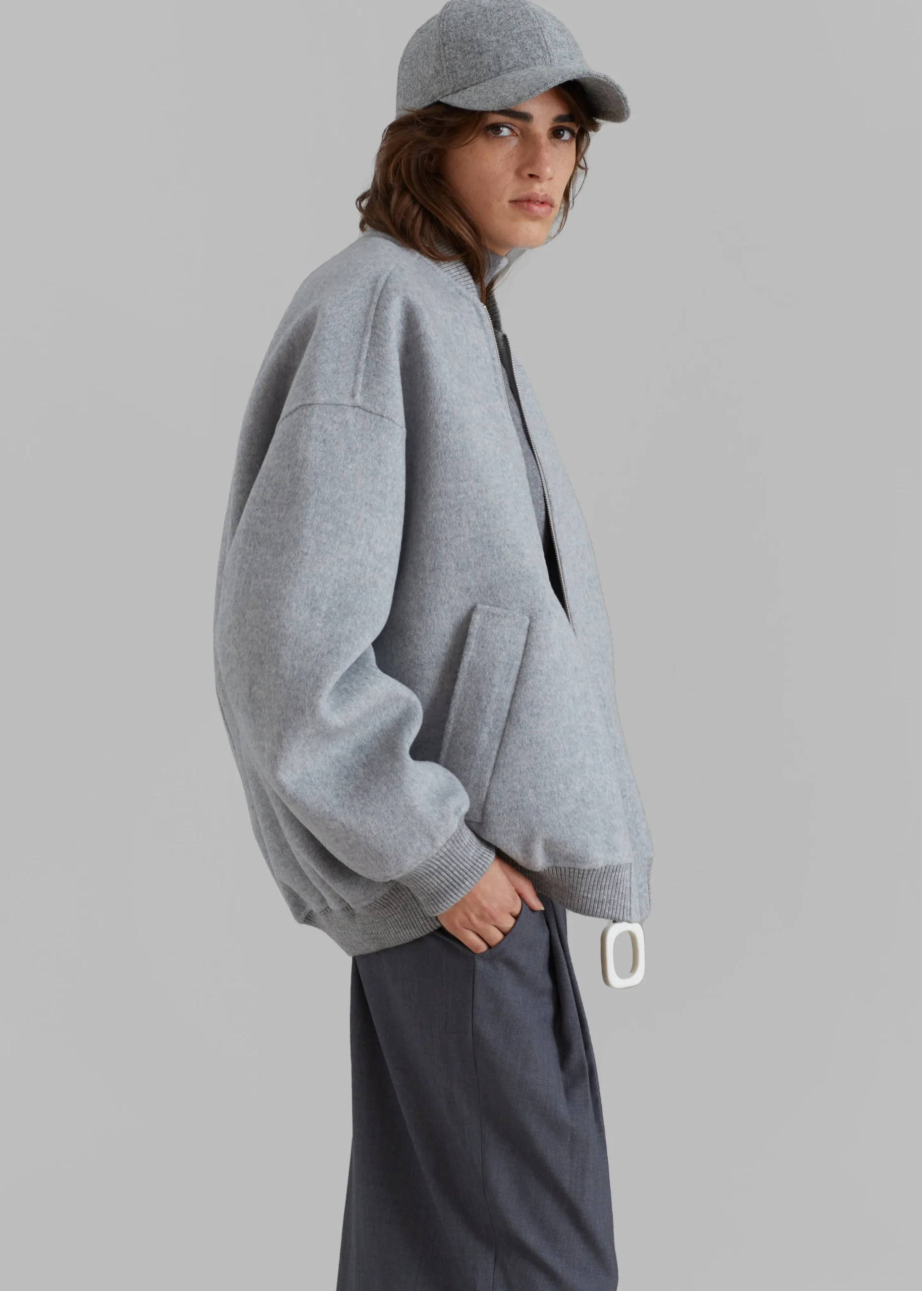 The Frankie Shop Jw Anderson Oversized Wool Bomber Jacket Grey Melange Clearance
