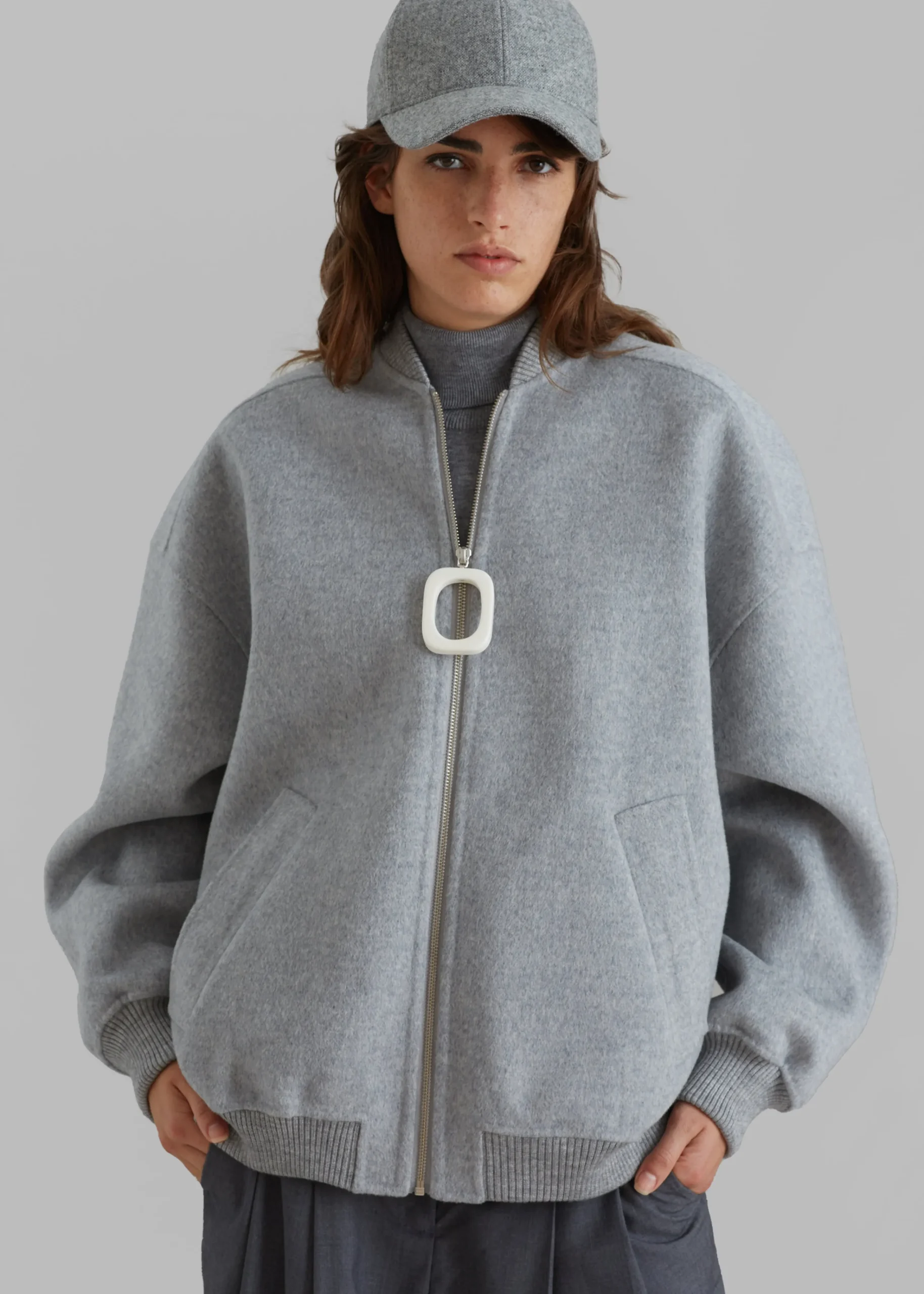 The Frankie Shop Jw Anderson Oversized Wool Bomber Jacket Grey Melange Clearance