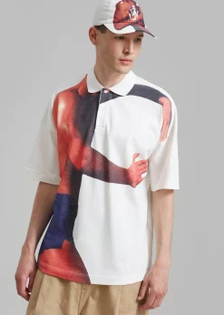 The Frankie Shop Jw Anderson Profile Stud Printed Polo Shirt Off White Online