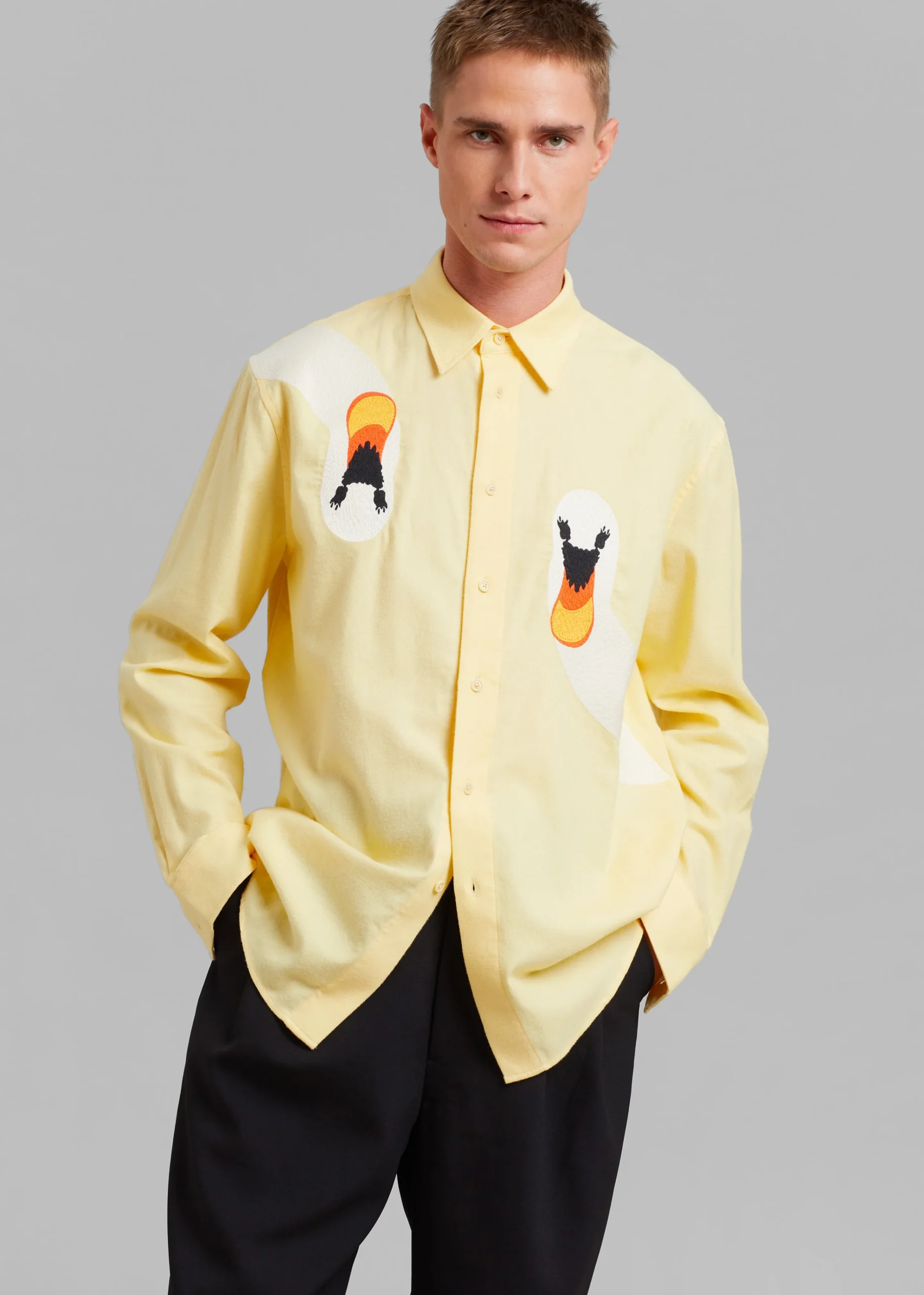 The Frankie Shop Jw Anderson Swan Embroidered Classic Fit Shirt Yellow Online