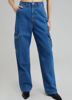 The Frankie Shop Kai Cargo Denim Pants Medium Wash Clearance