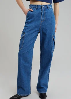 The Frankie Shop Kai Cargo Denim Pants Medium Wash Clearance