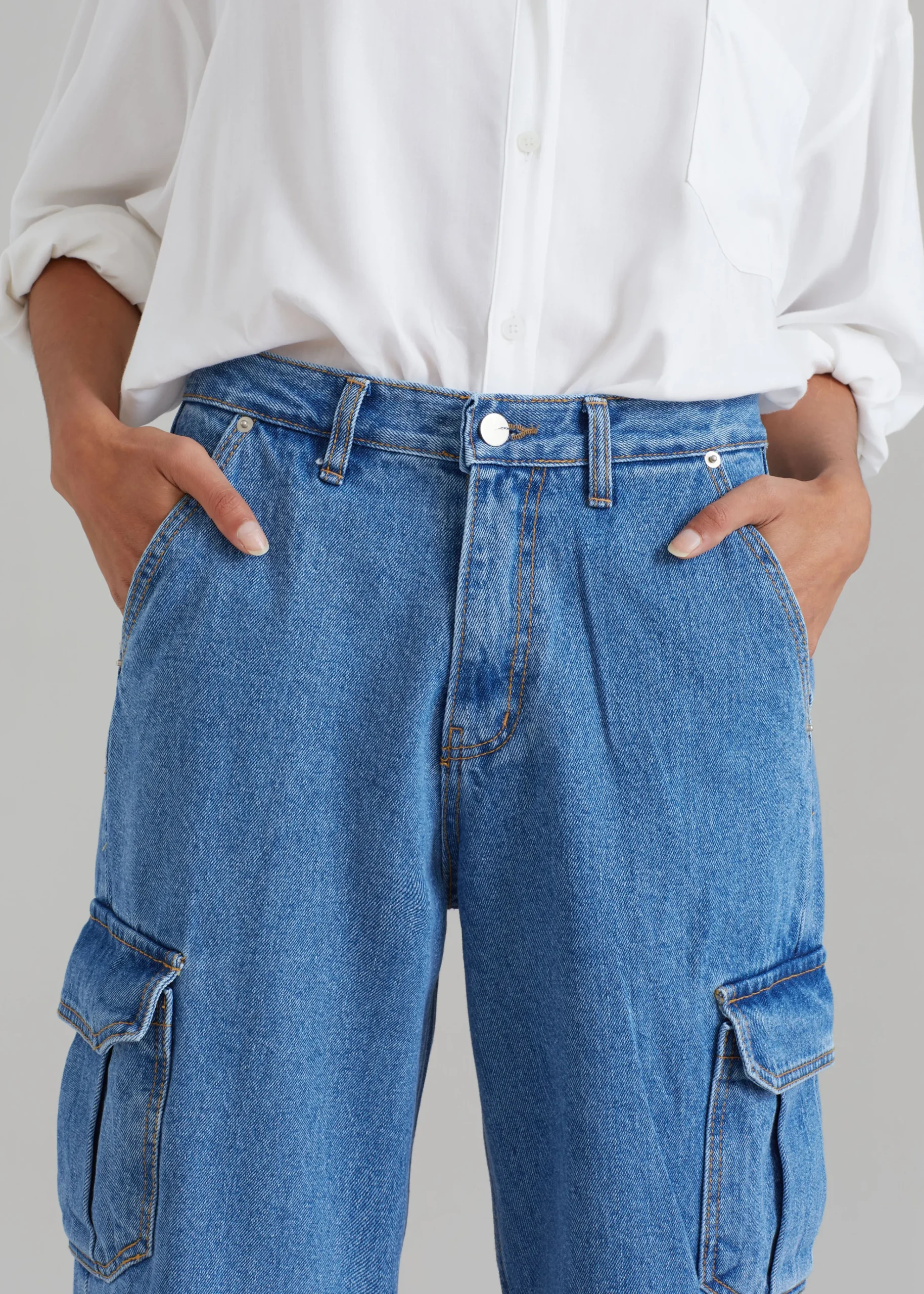 The Frankie Shop Kai Cargo Denim Pants Blue Denim