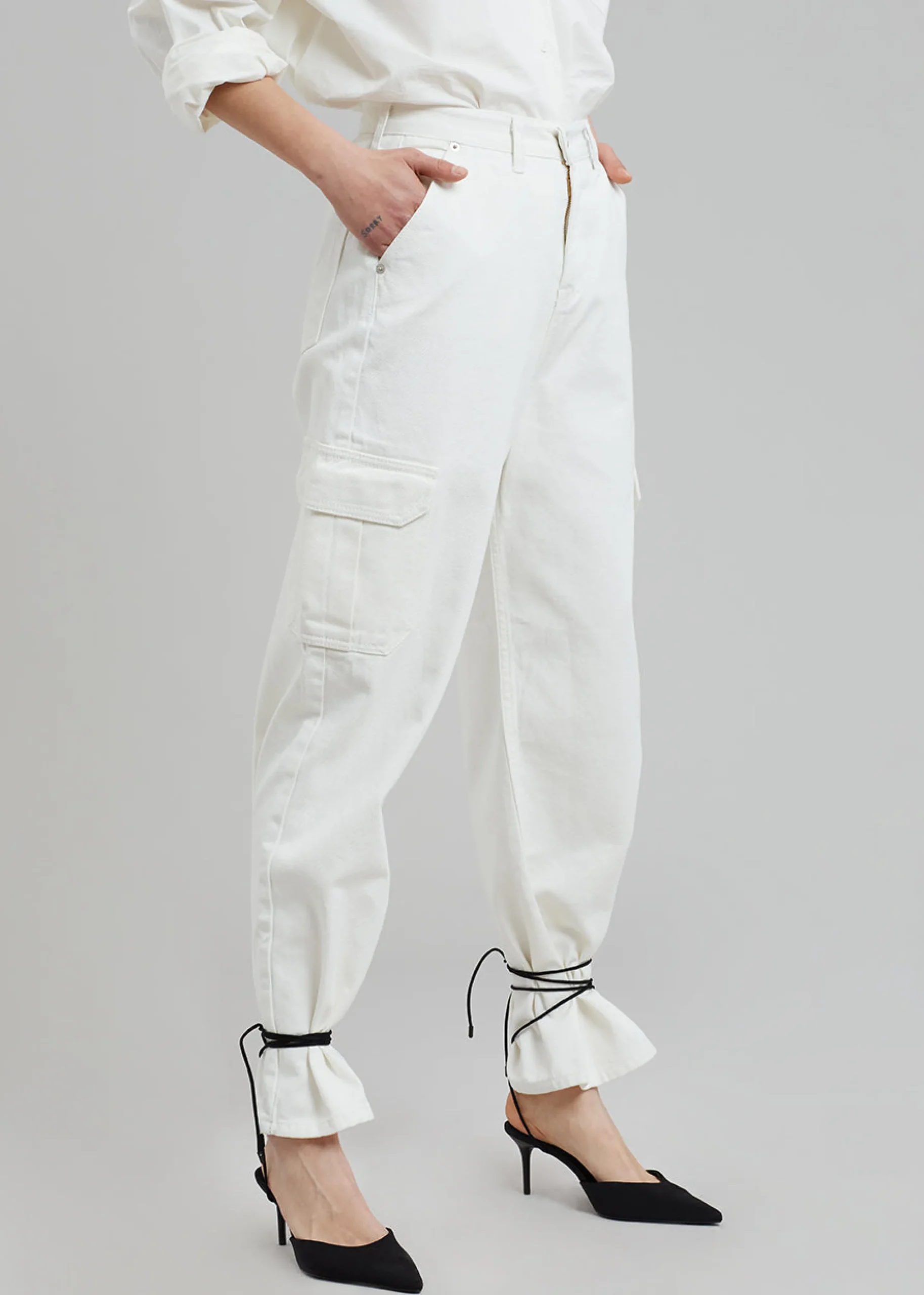 The Frankie Shop Kai Cargo Denim Pants White Discount