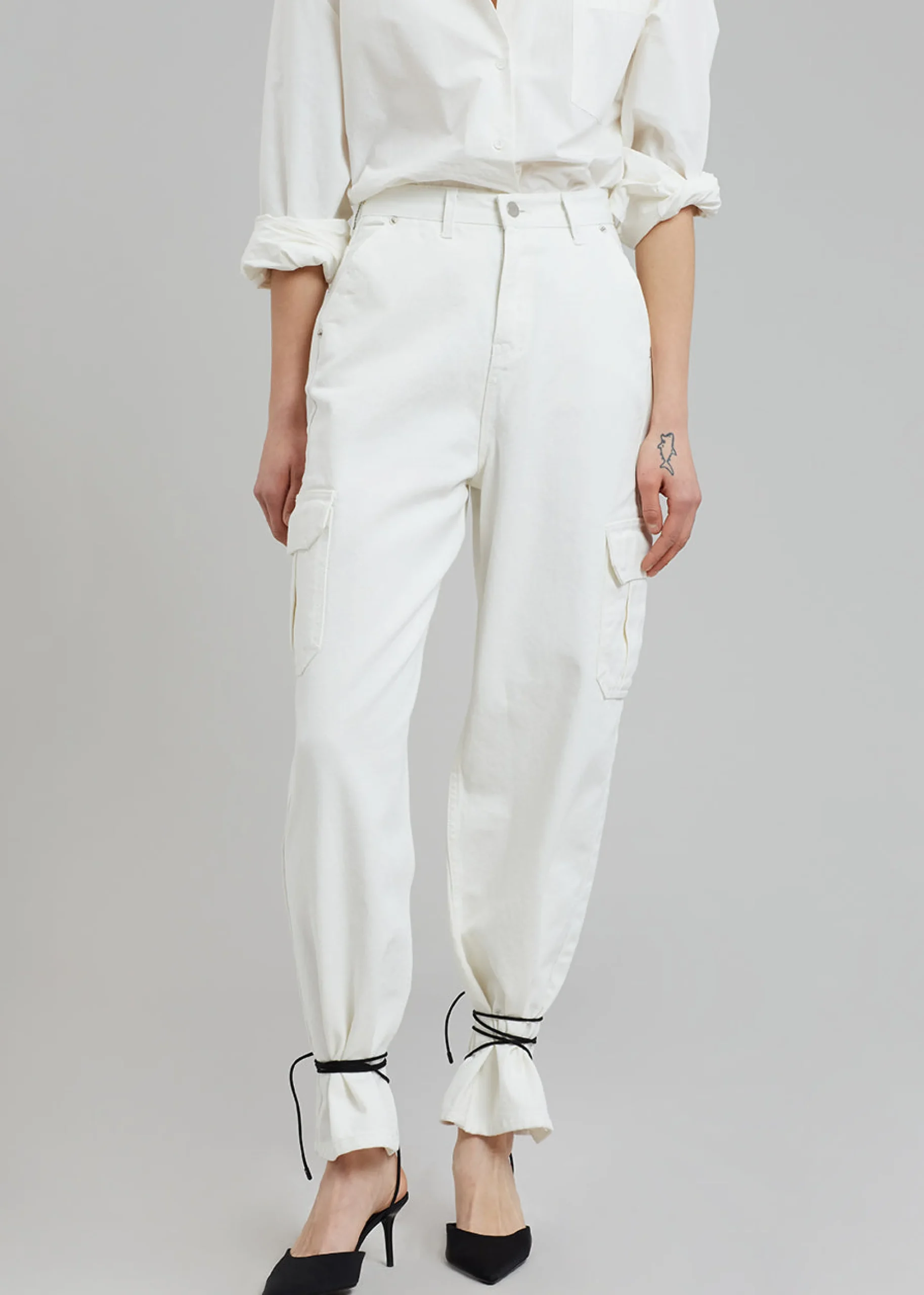 The Frankie Shop Kai Cargo Denim Pants White Discount