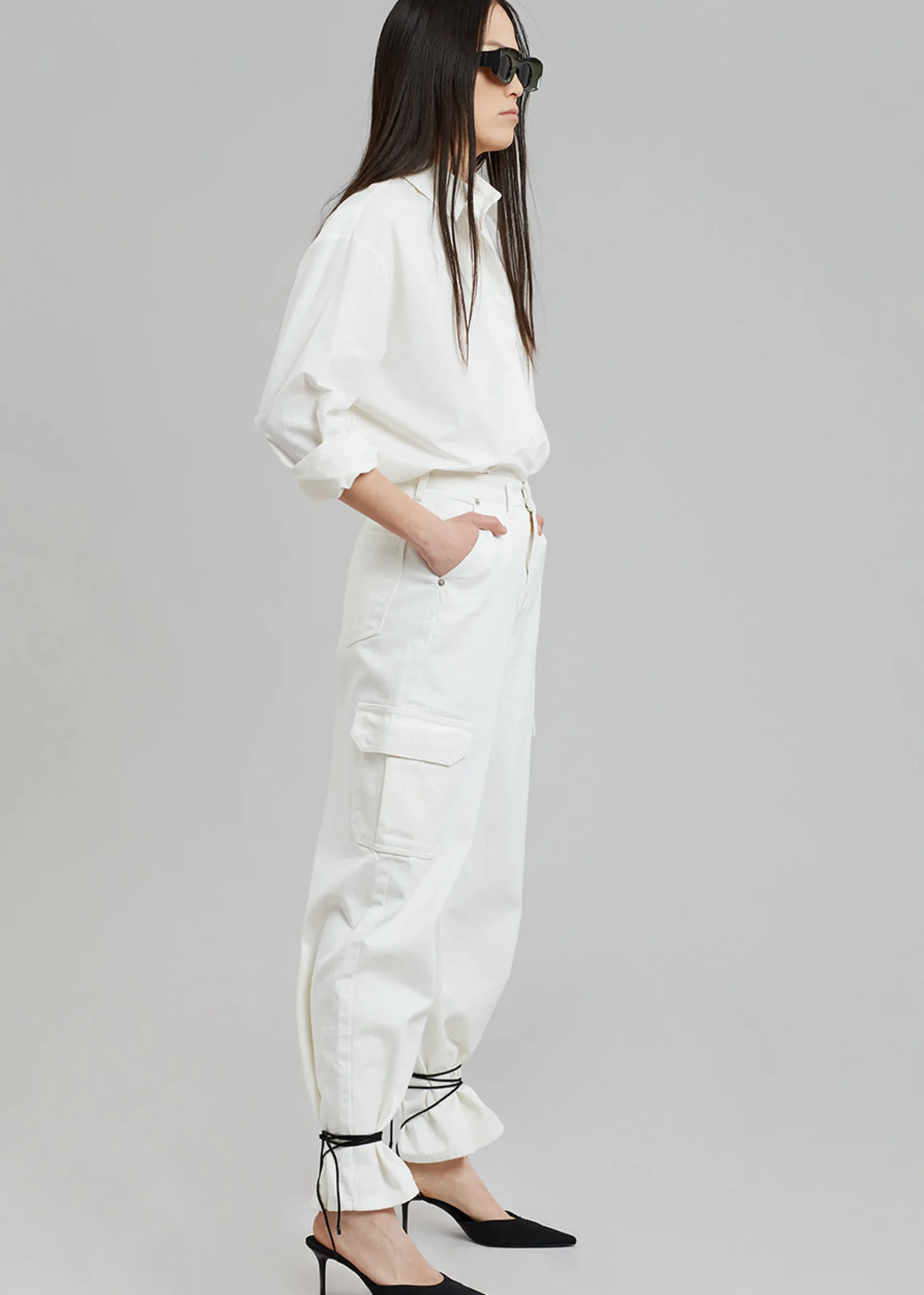 The Frankie Shop Kai Cargo Denim Pants White Discount