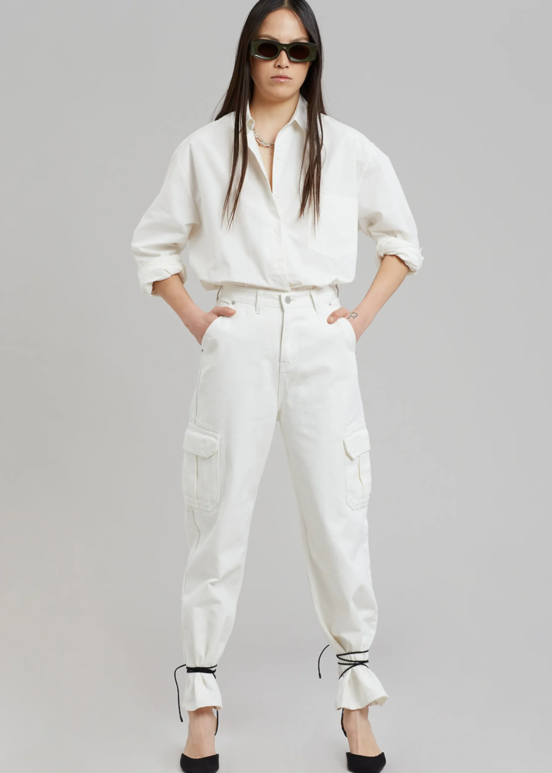 The Frankie Shop Kai Cargo Denim Pants White Discount