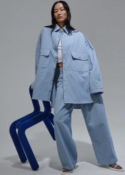 The Frankie Shop Kaline Light Blue Pocket Shirt White Stripe Hot