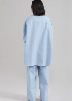 The Frankie Shop Kaline Light Blue Pocket Shirt White Stripe Hot
