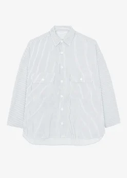 The Frankie Shop Kaline White Pocket Shirt Navy Stripe New