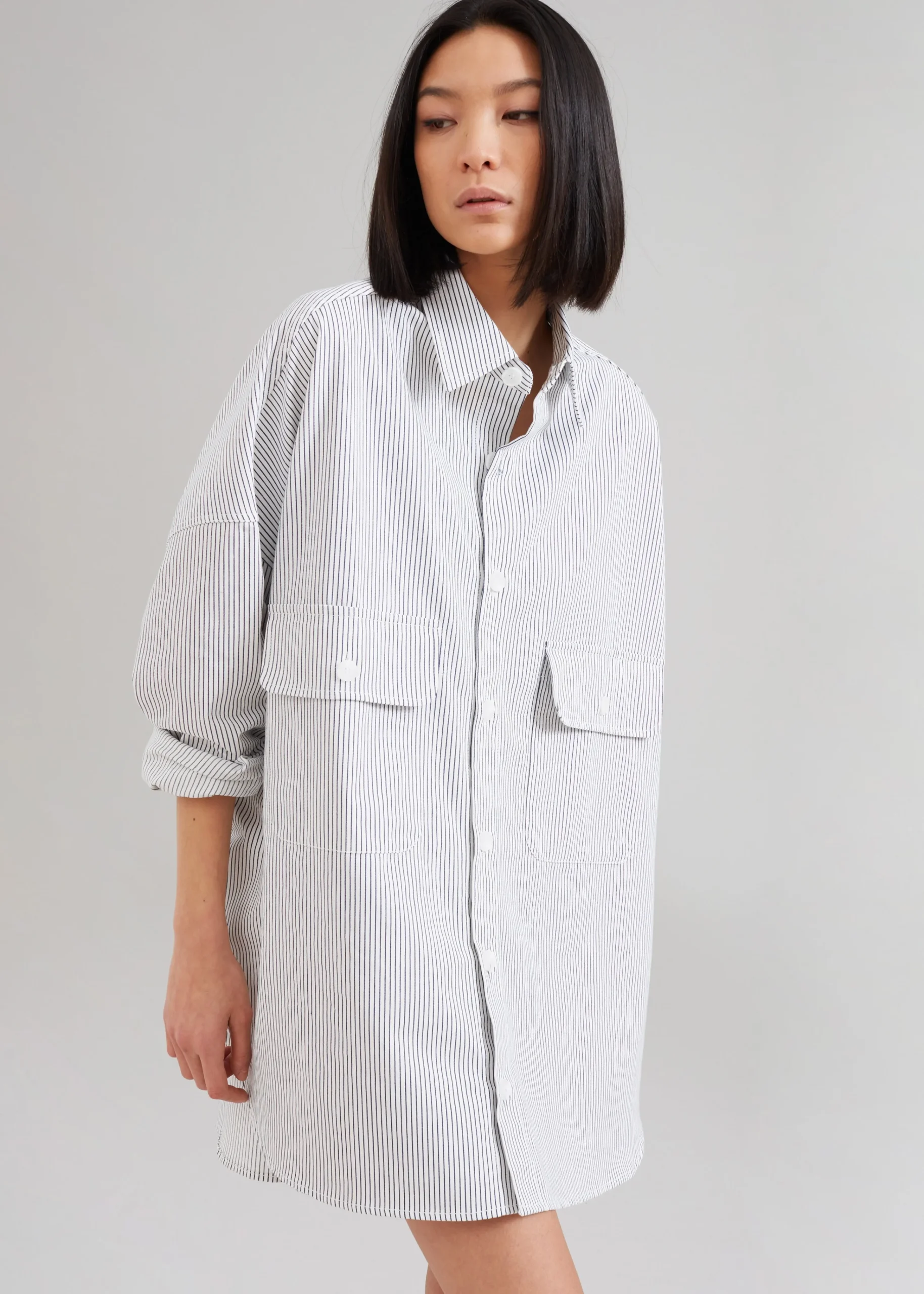 The Frankie Shop Kaline White Pocket Shirt Navy Stripe New