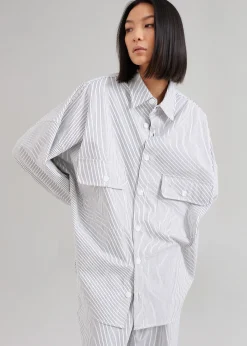The Frankie Shop Kaline White Pocket Shirt Navy Stripe New