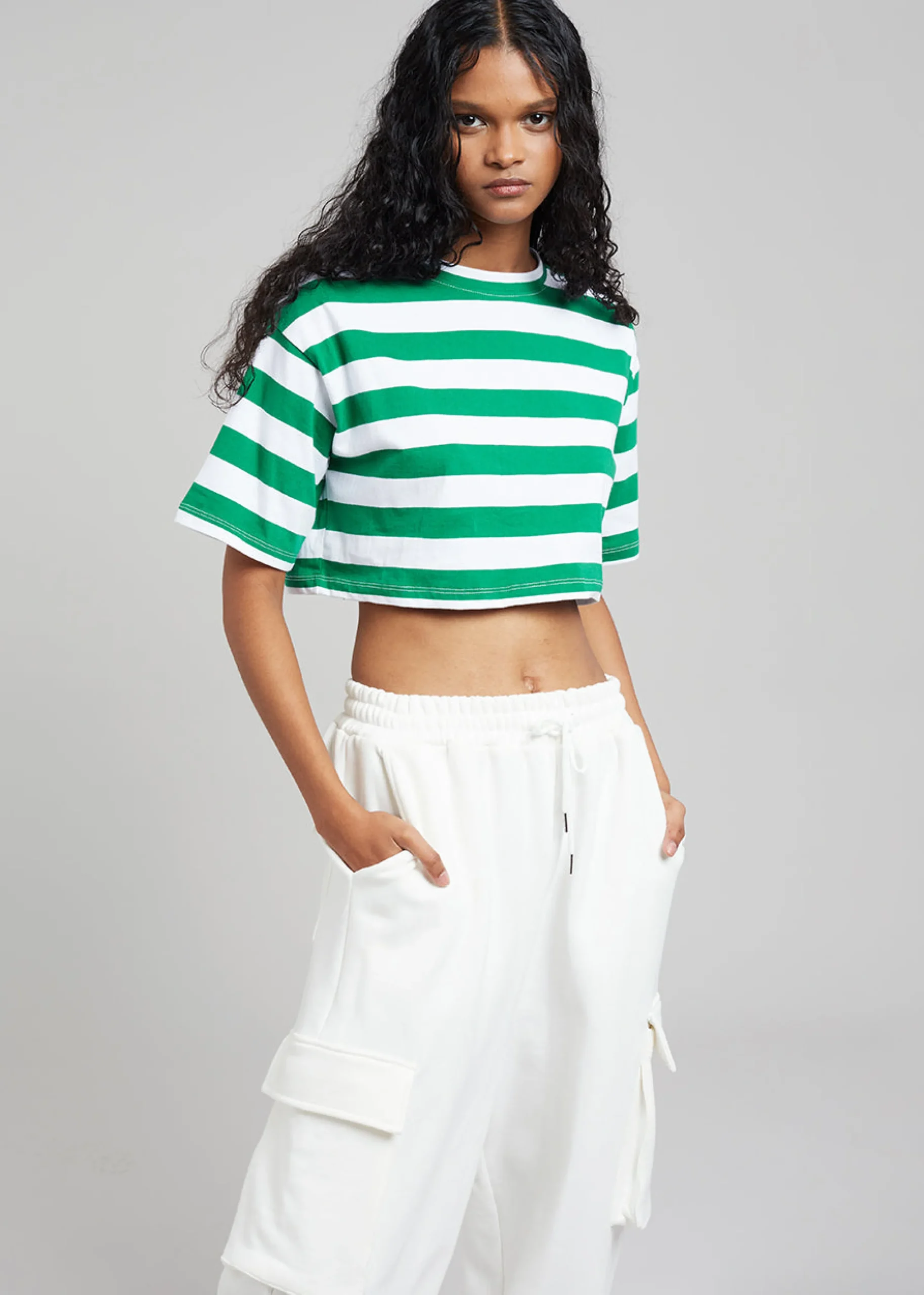 The Frankie Shop Karina Cropped T-Shirt Green/White Online