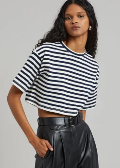 The Frankie Shop Karina Cropped T-Shirt Navy/Off White Online