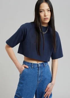 The Frankie Shop Karina Cropped T-Shirt Navy Clearance