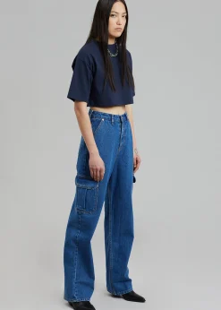 The Frankie Shop Karina Cropped T-Shirt Navy Clearance
