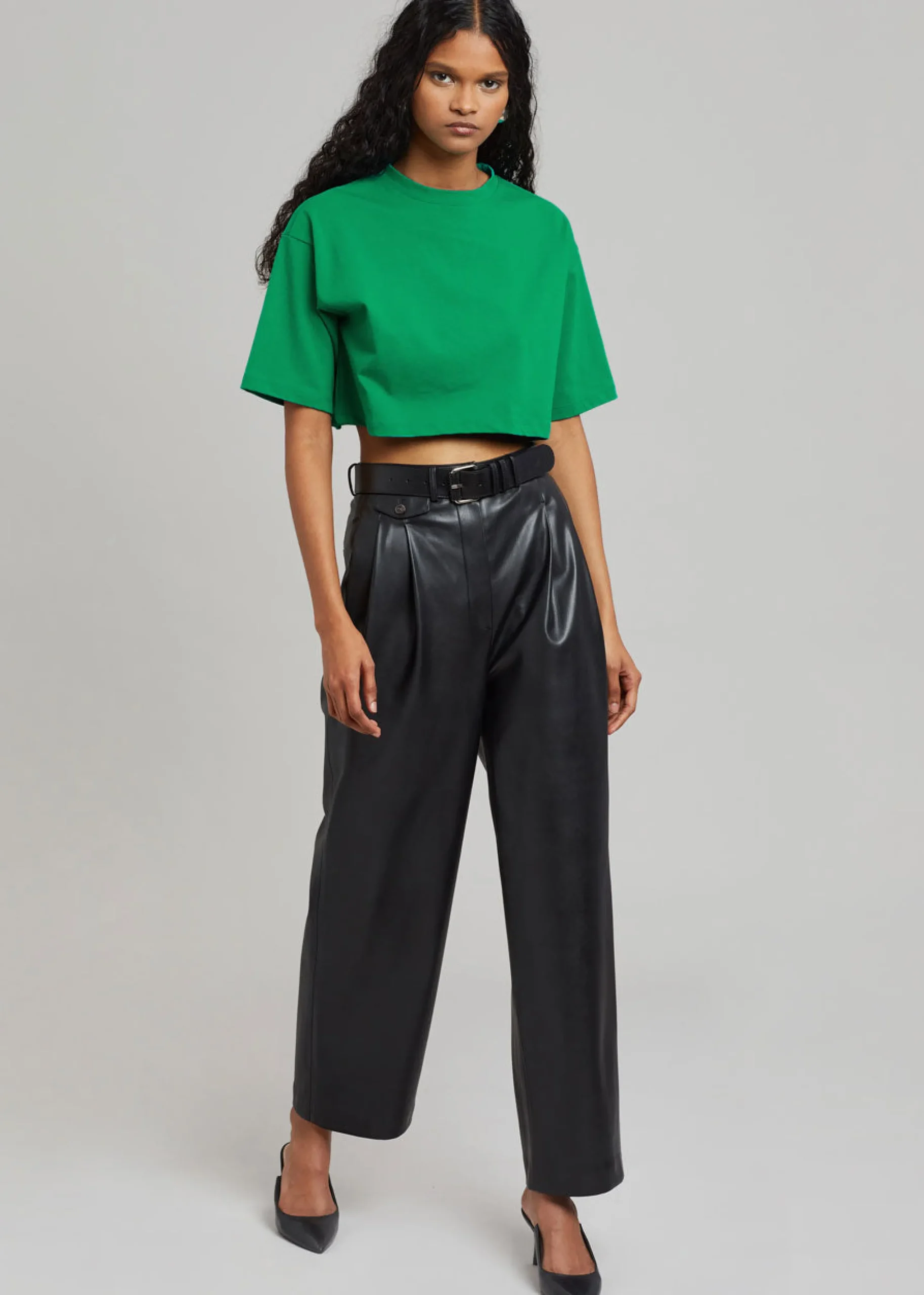 The Frankie Shop Karina Cropped T-Shirt Green Online