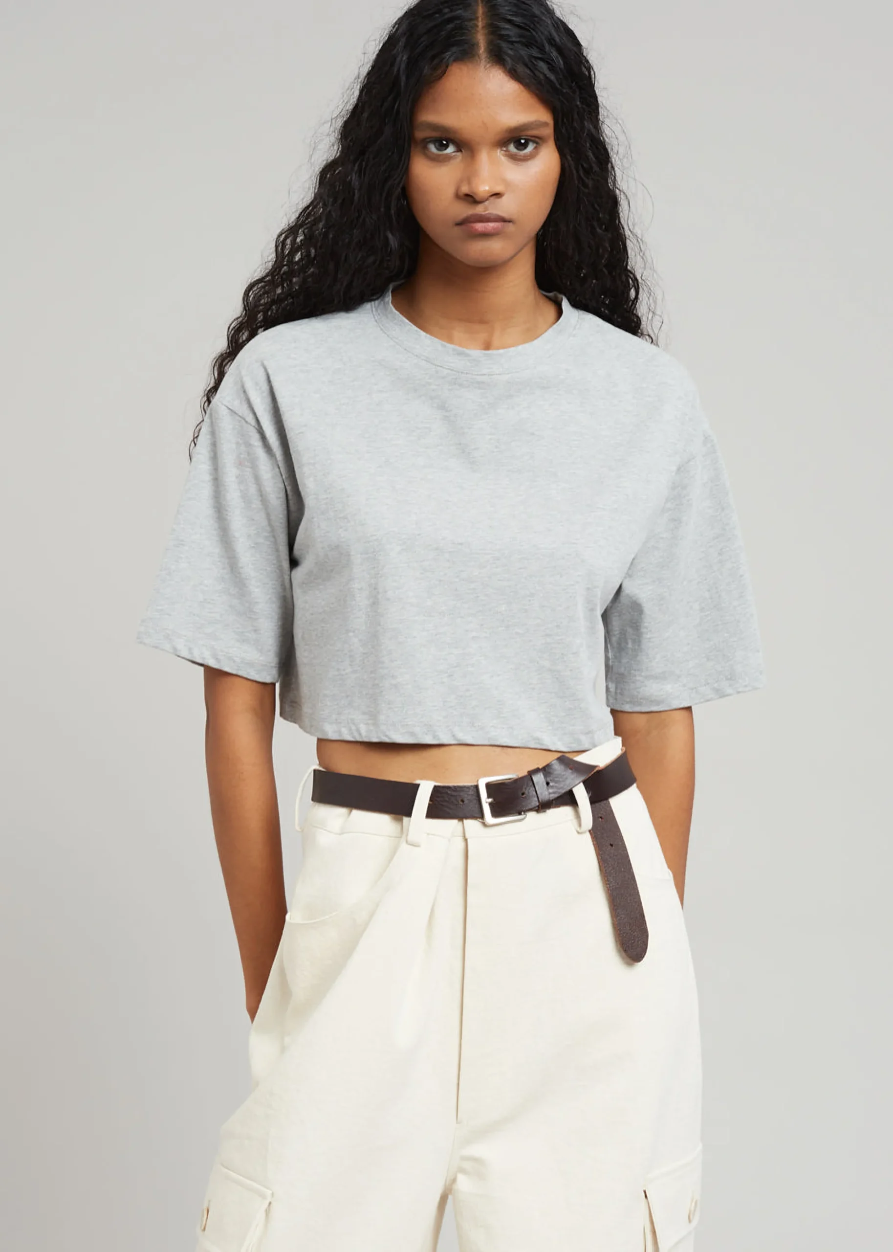 The Frankie Shop Karina Cropped T-Shirt Heather Grey New
