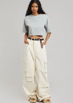 The Frankie Shop Karina Cropped T-Shirt Heather Grey New