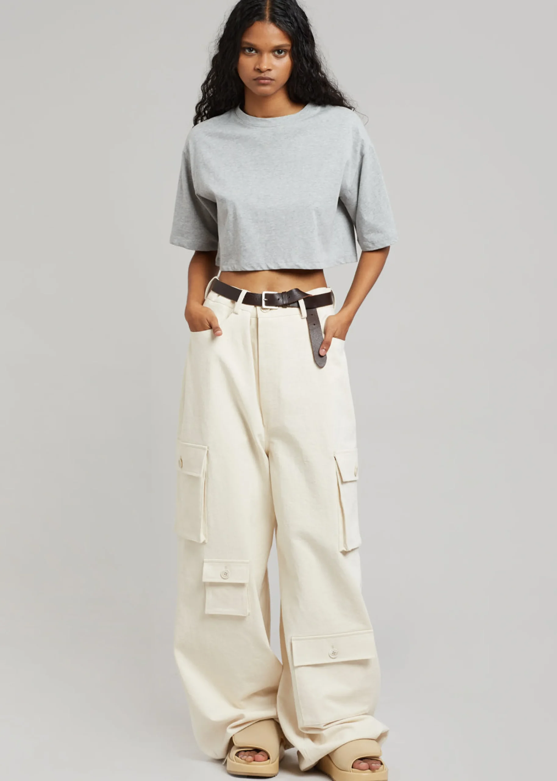 The Frankie Shop Karina Cropped T-Shirt Heather Grey New