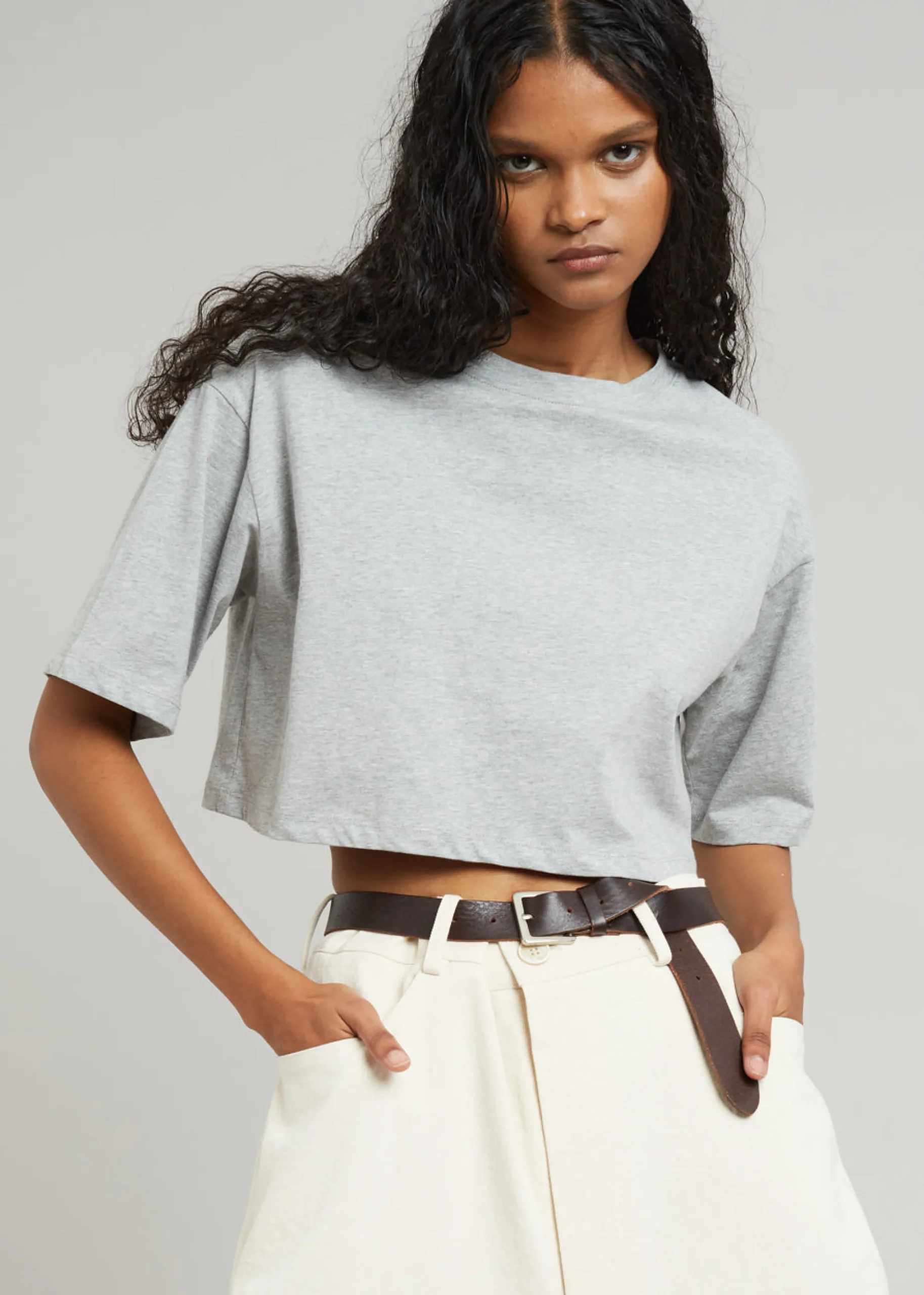The Frankie Shop Karina Cropped T-Shirt Heather Grey New